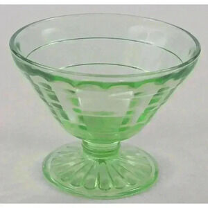 Vintage Uranium Vaseline Glass Green Dessert Sherbet Footed Cup Block Optic